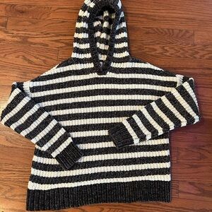 Justice Striped Knit Hoodie - Black and White
